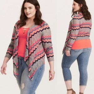 Torrid Gray Multicolor Chevron Knit Open Waterfall Cardigan